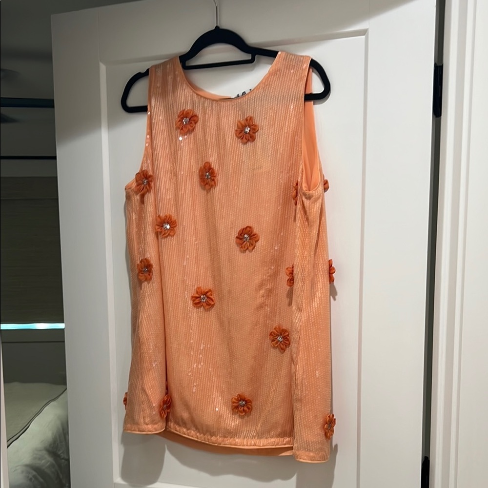 La Vie Orange sequin Floral Embellished Sleeveless dress
